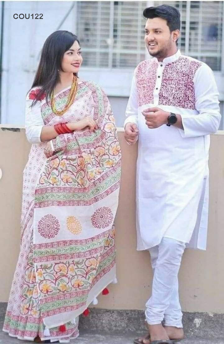 Half silk saree dupaiyan Panjabi couple Dress